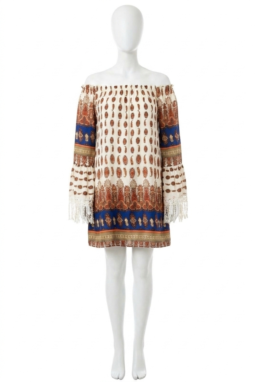 NEW KORI tuscan off the shoulder mini dress - plus in tan